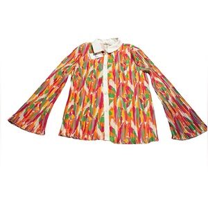 ✨🌈 Grace + Emma‎ Pleated Abstract Bell Sleeve Blouse Medium 🌈✨